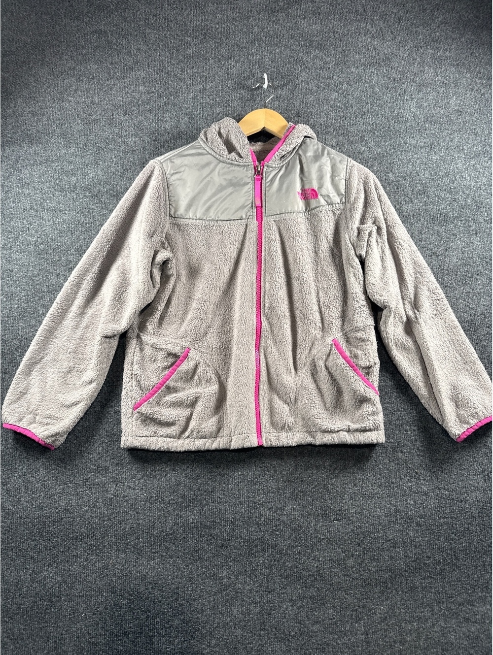 The North Face Girls Fleece Jacket Gray Pink Full Zip Outdoor Youth S 7/8